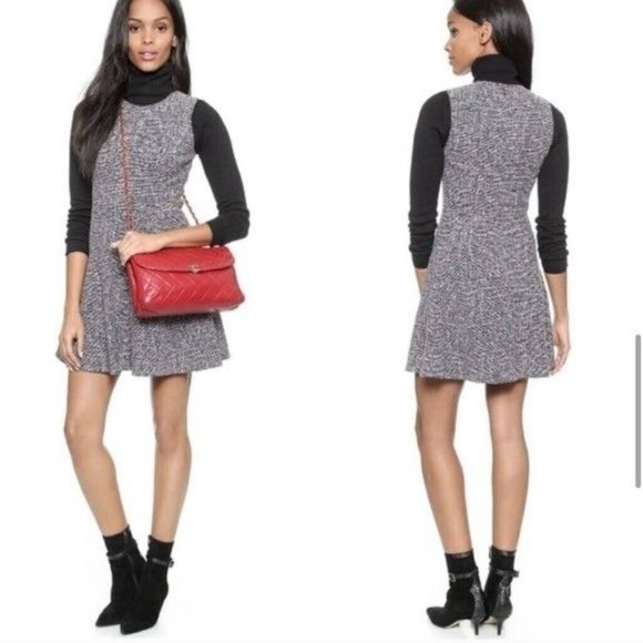 Theory Tillora Tweed Skater Dress Sleeveless A-Line Mini Navy White Women’s Sz 2 - Picture 3 of 12